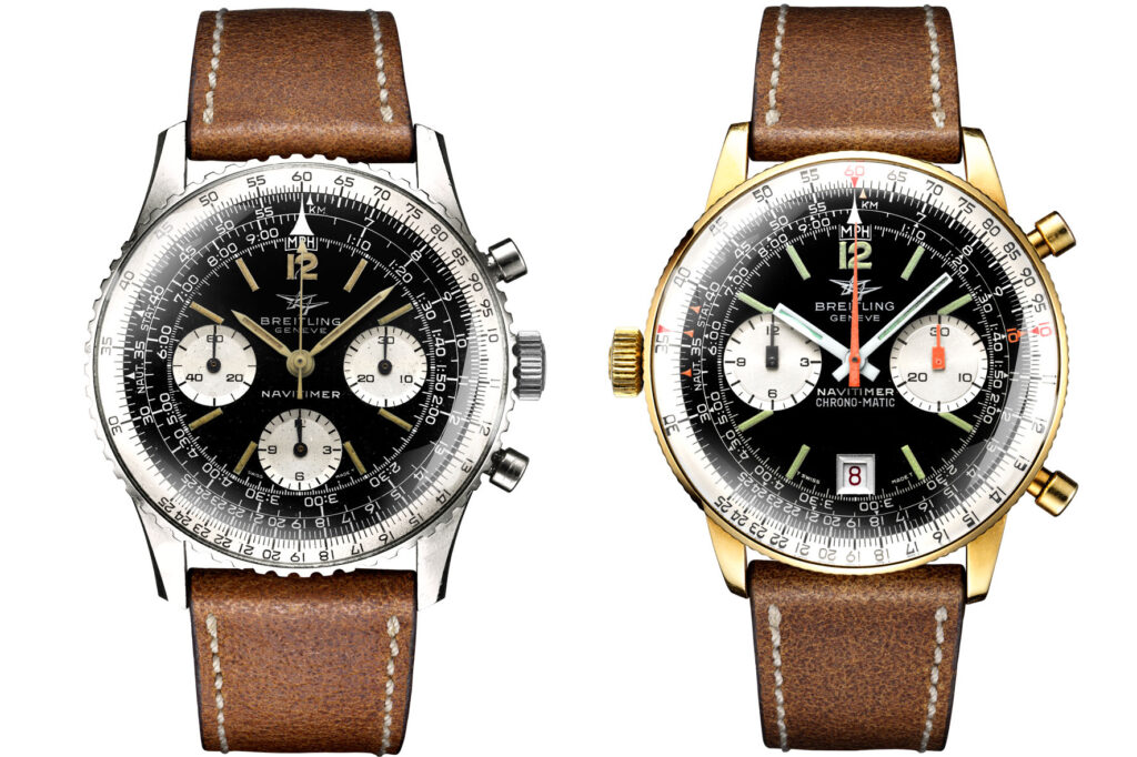 Breitling Navitimer Ref.806 Twin-Jet from 1965 & Navitimer Chrono-Matic Ref.8806 in 18k red gold from 1974 