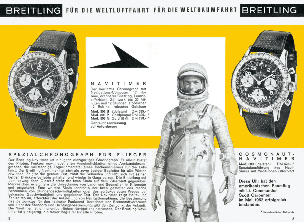 Breitling advertisement from the 1964 Breitling Catalogue for the Navitimer and the Navitimer Cosmonaute