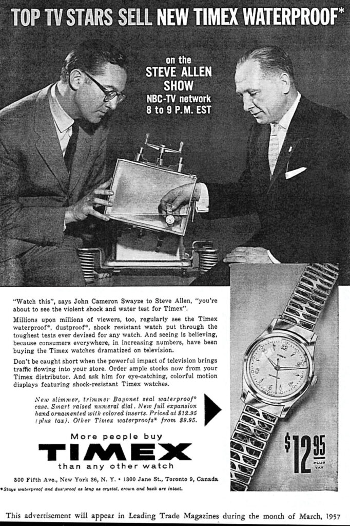 Steve Allen and John Cameron Swayze dream up new ways to torture the Timex watch.